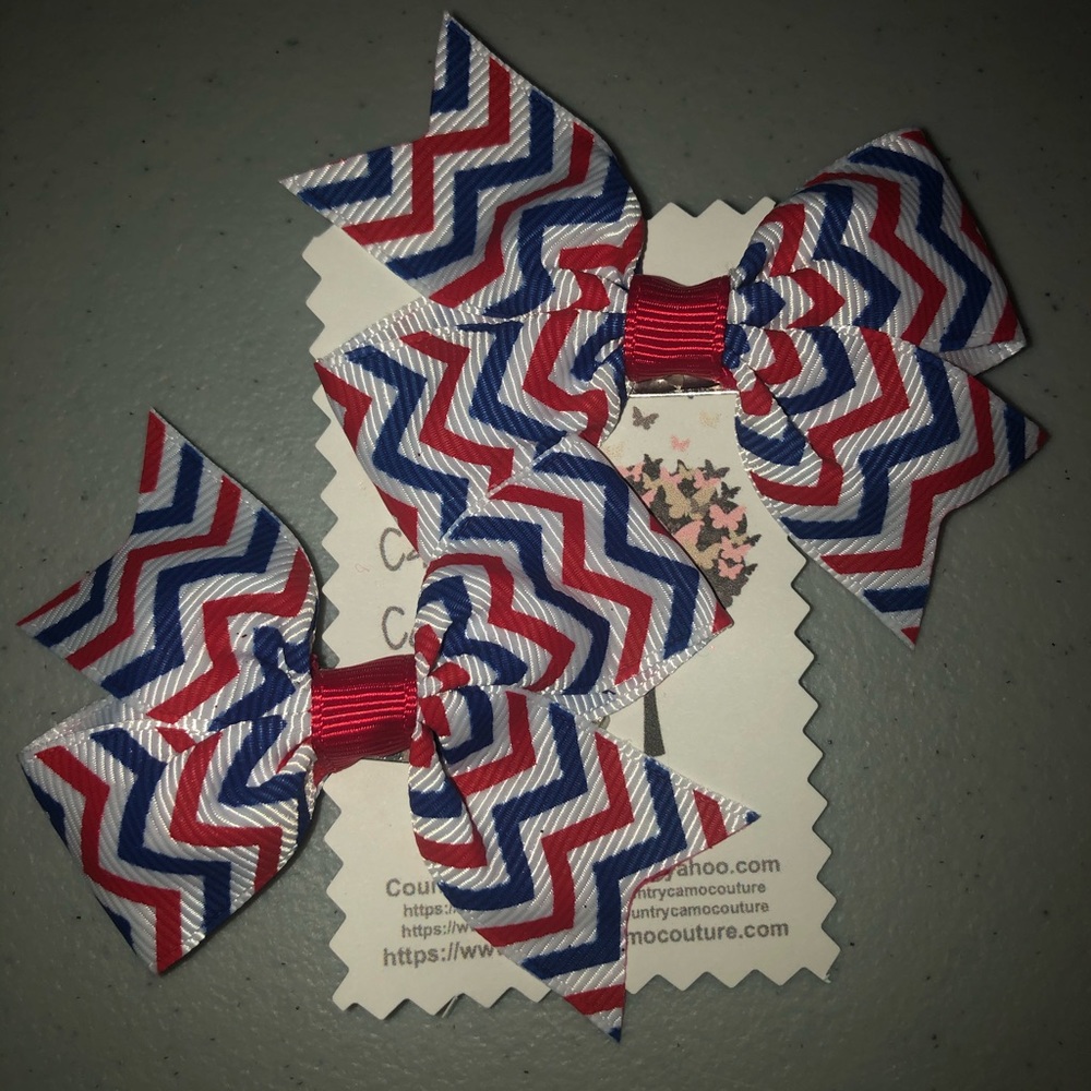Red, White & Blue Chevron Pinwheel Bow Set of 2